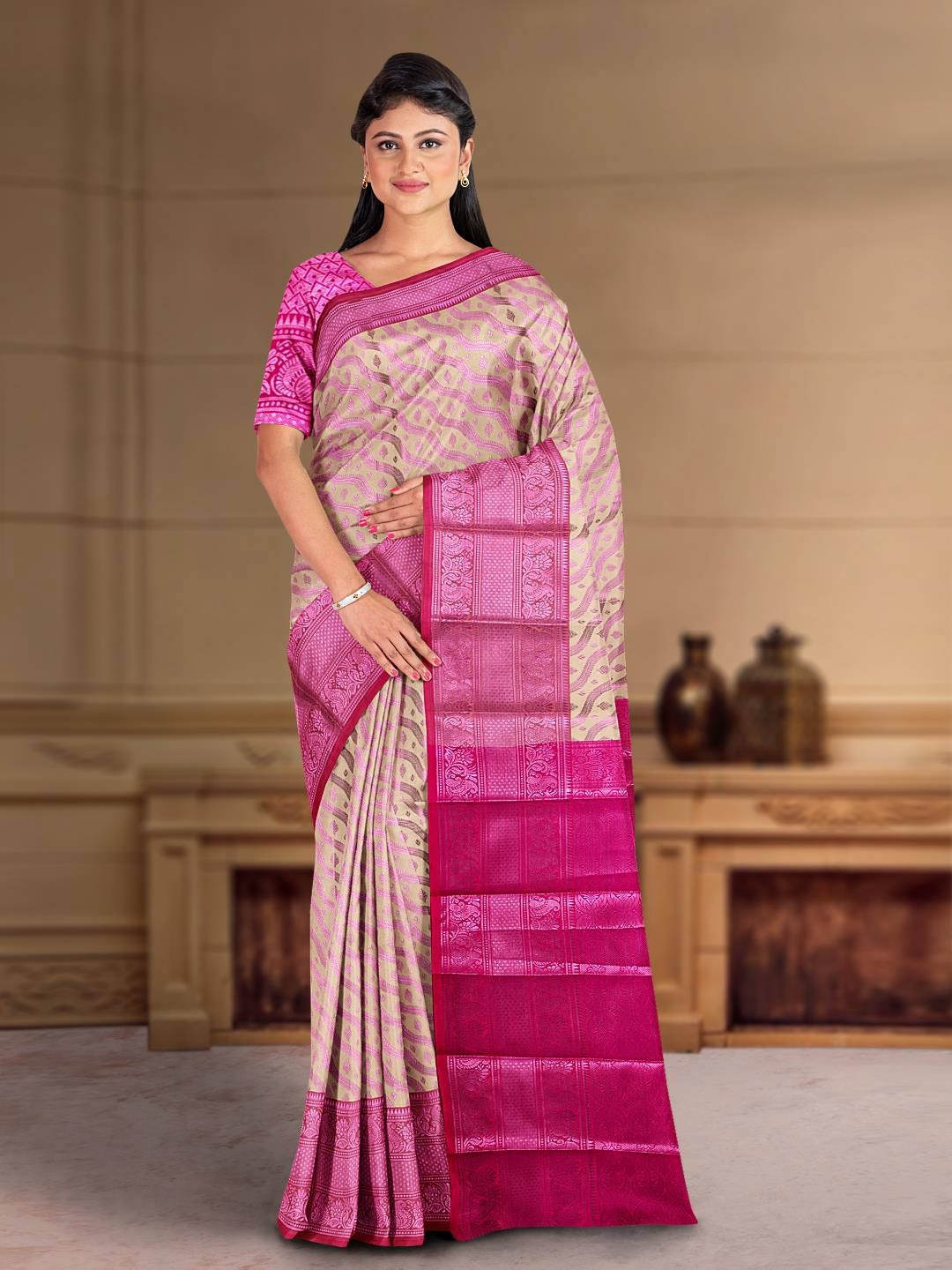 

Kalamandir Ethnic Woven Design Zari Saree, Beige
