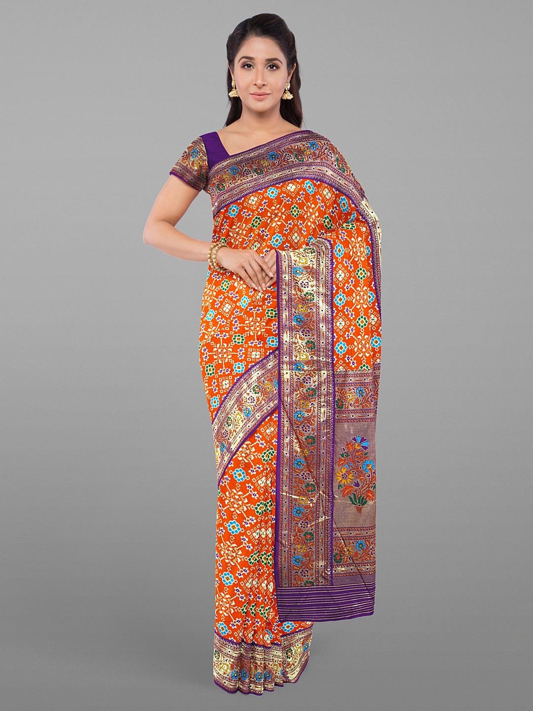 

Kalamandir Ethinic Motifs Printed Zari Saree, Orange