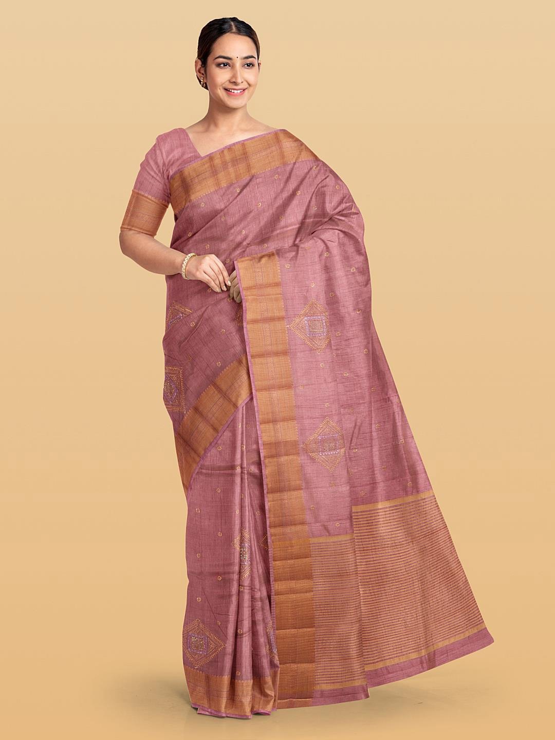 

Kalamandir Ethinic Woven Design Zari Pashmina Saree, Pink