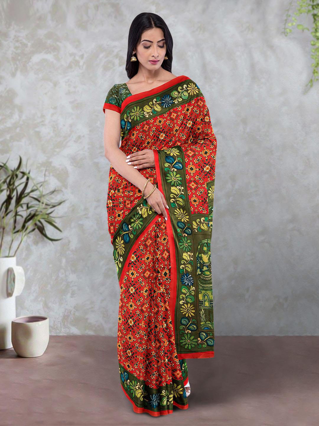 

Kalamandir Ethnic Motifs Printed Patola Saree, Red