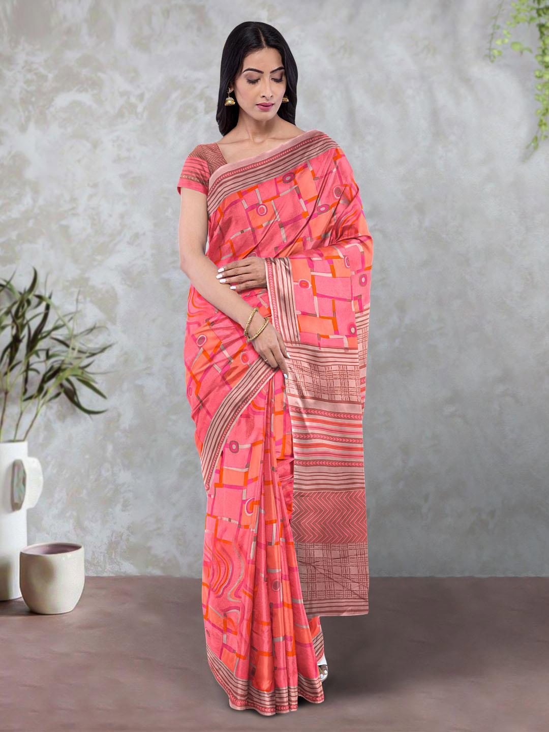 

Kalamandir Abstract Printed Poly Crepe Saree, Pink