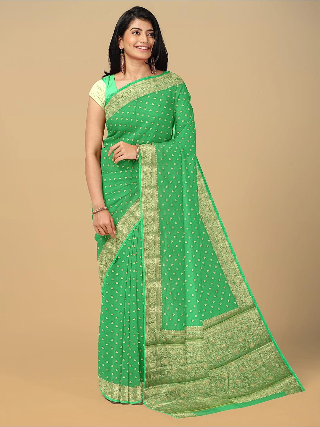 

Kalamandir Floral Woven Design Zari Saree, Green
