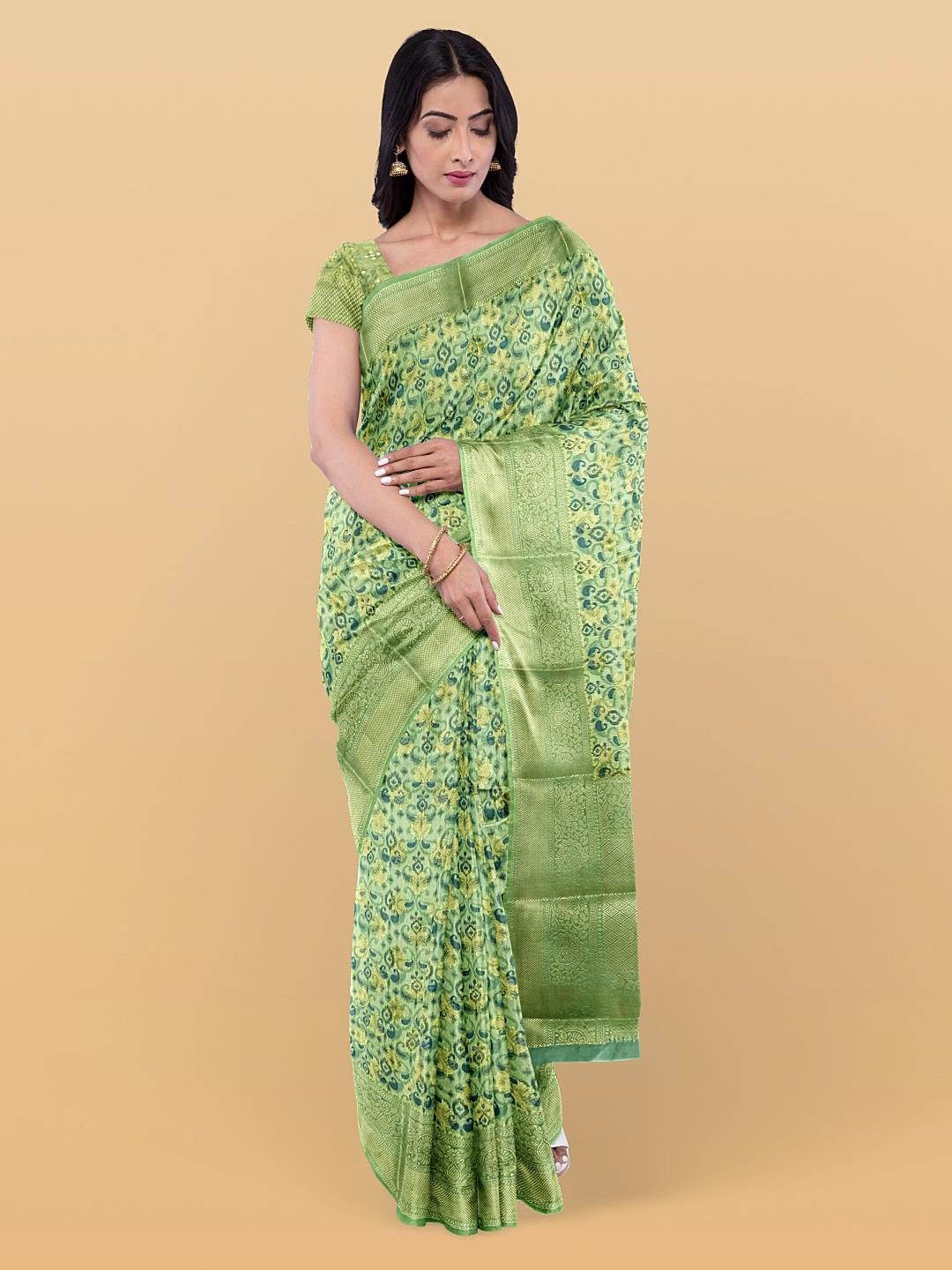 

Kalamandir Ethnic Motif Printed Zari Saree, Olive