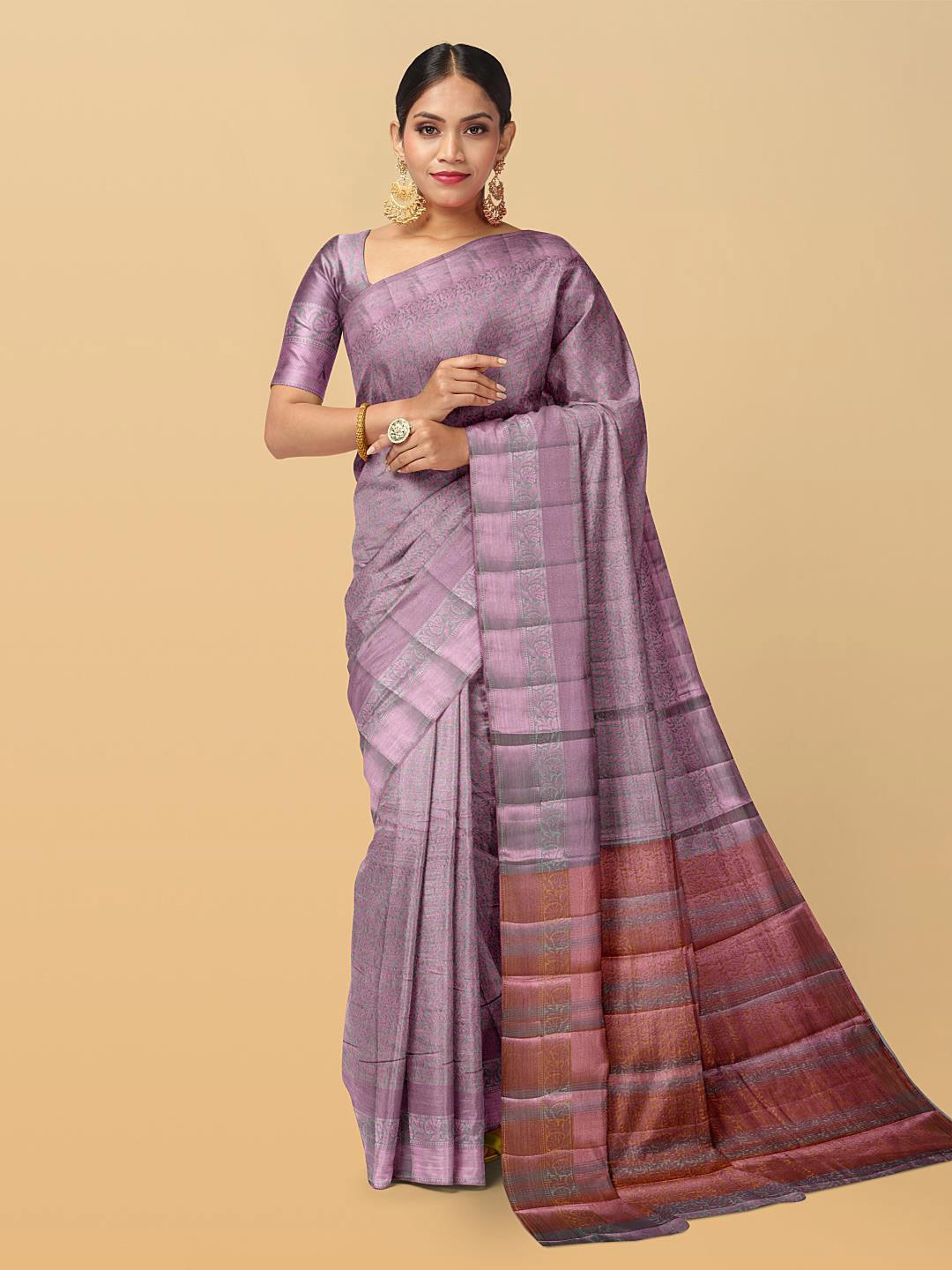 

Kalamandir Floral Woven Design Zari Pashmina Saree, Sea green