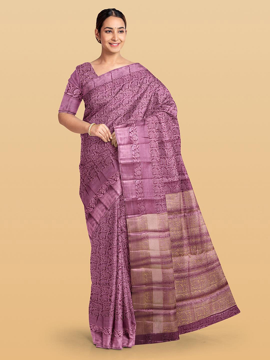 

Kalamandir Floral Woven Design Zari Pashmina Saree, Purple