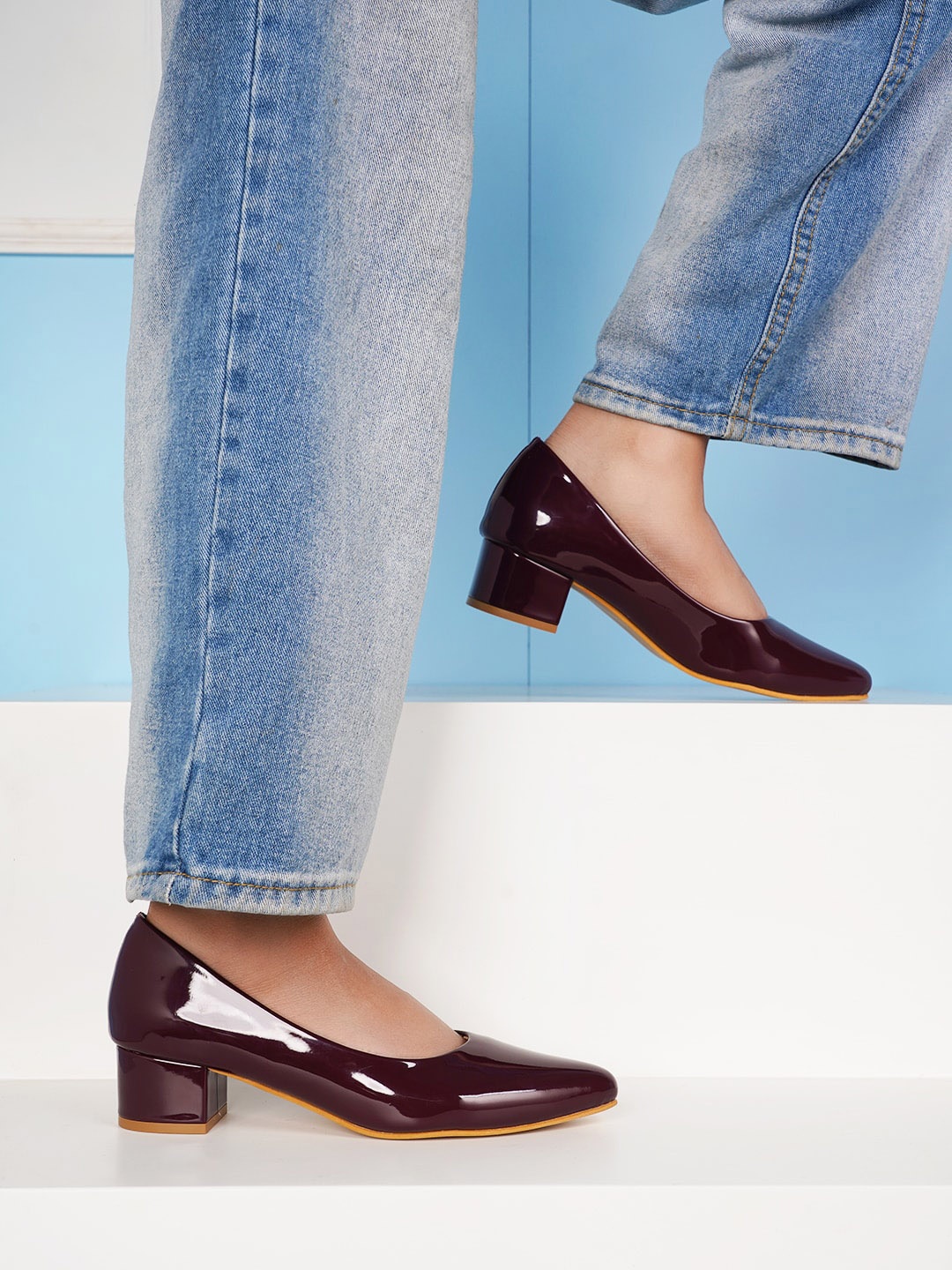 

DressBerry Burgundy Pointed Toe Block Heel Pumps