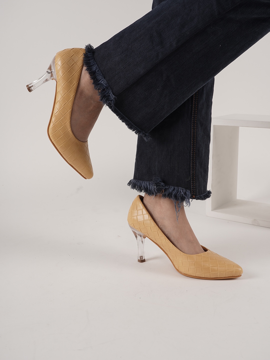 

DressBerry Mustard Yellow Textured Slim Heel Pumps
