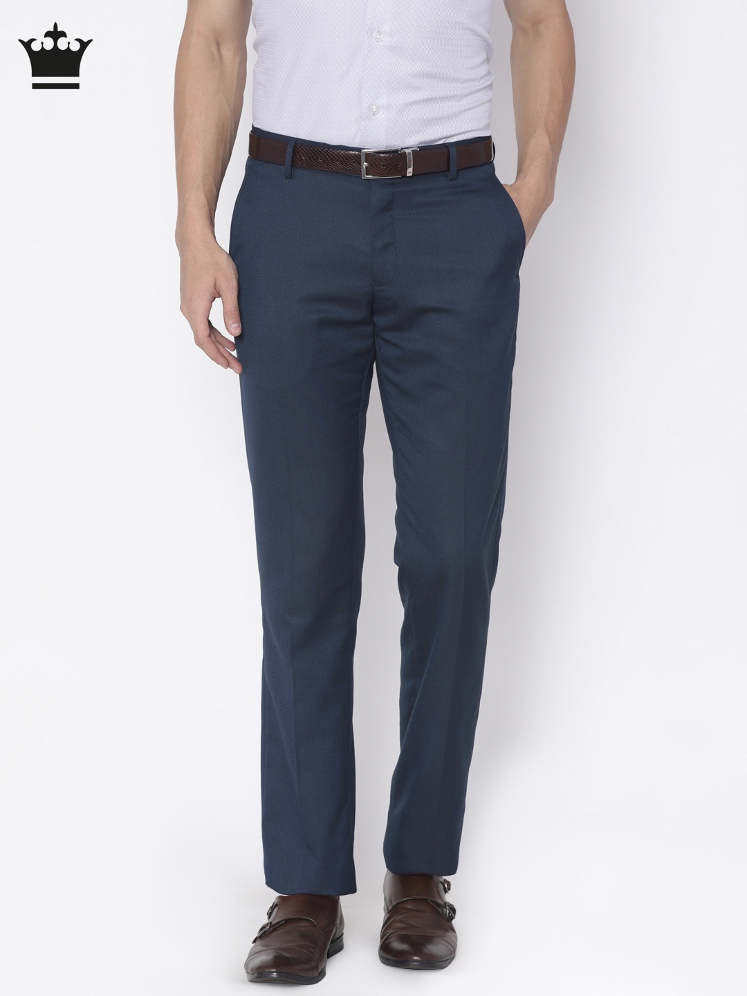 

Louis Philippe Men Navy Blue Ultra Slim Fit Self Design Formal Trousers