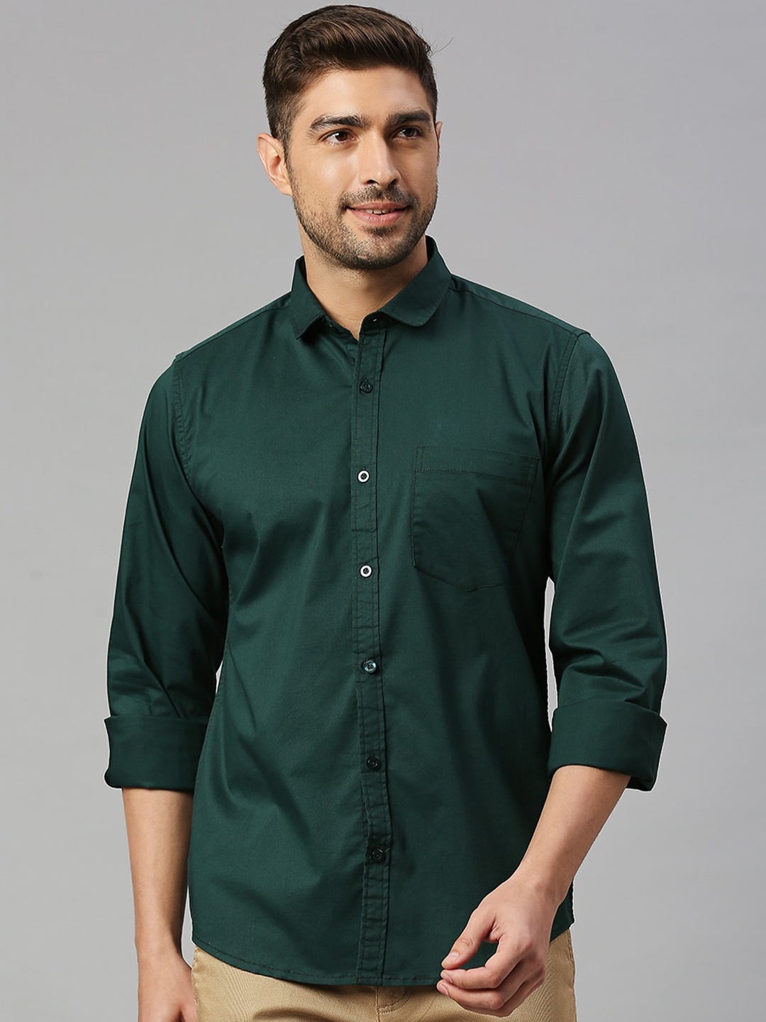 

Mast & Harbour Green Spread Collar Slim Fit Casual Shirt