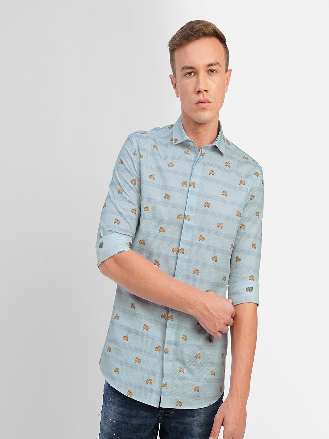 

Jack & Jones Slim Fit Conversational Printed Cotton Casual Shirt, Blue