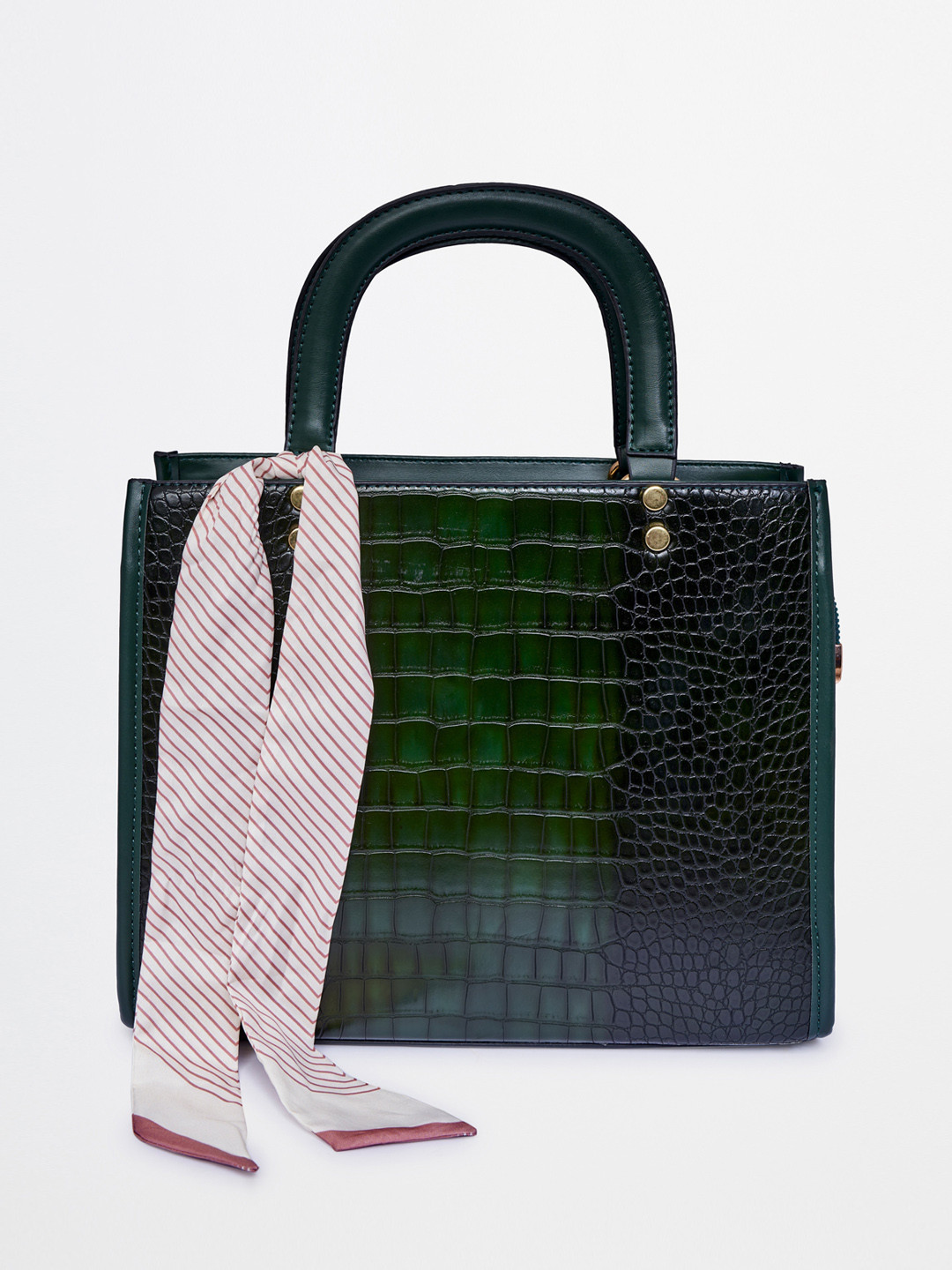 

AND Textured Structured Handheld Bag With Scarf, Green
