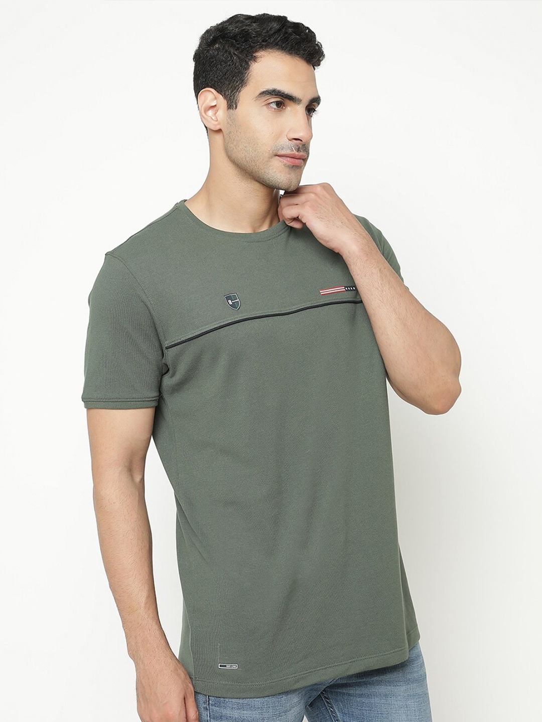 

Octave Round Neck Short Sleeves Cotton T-shirt, Olive