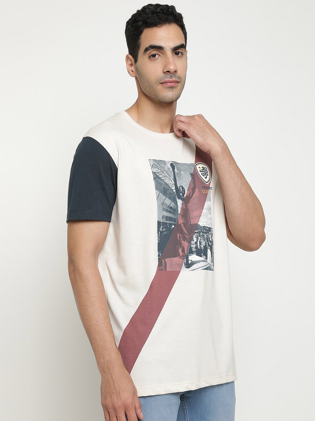 Octave Graphic Printed Cotton T-Shirt, Cream