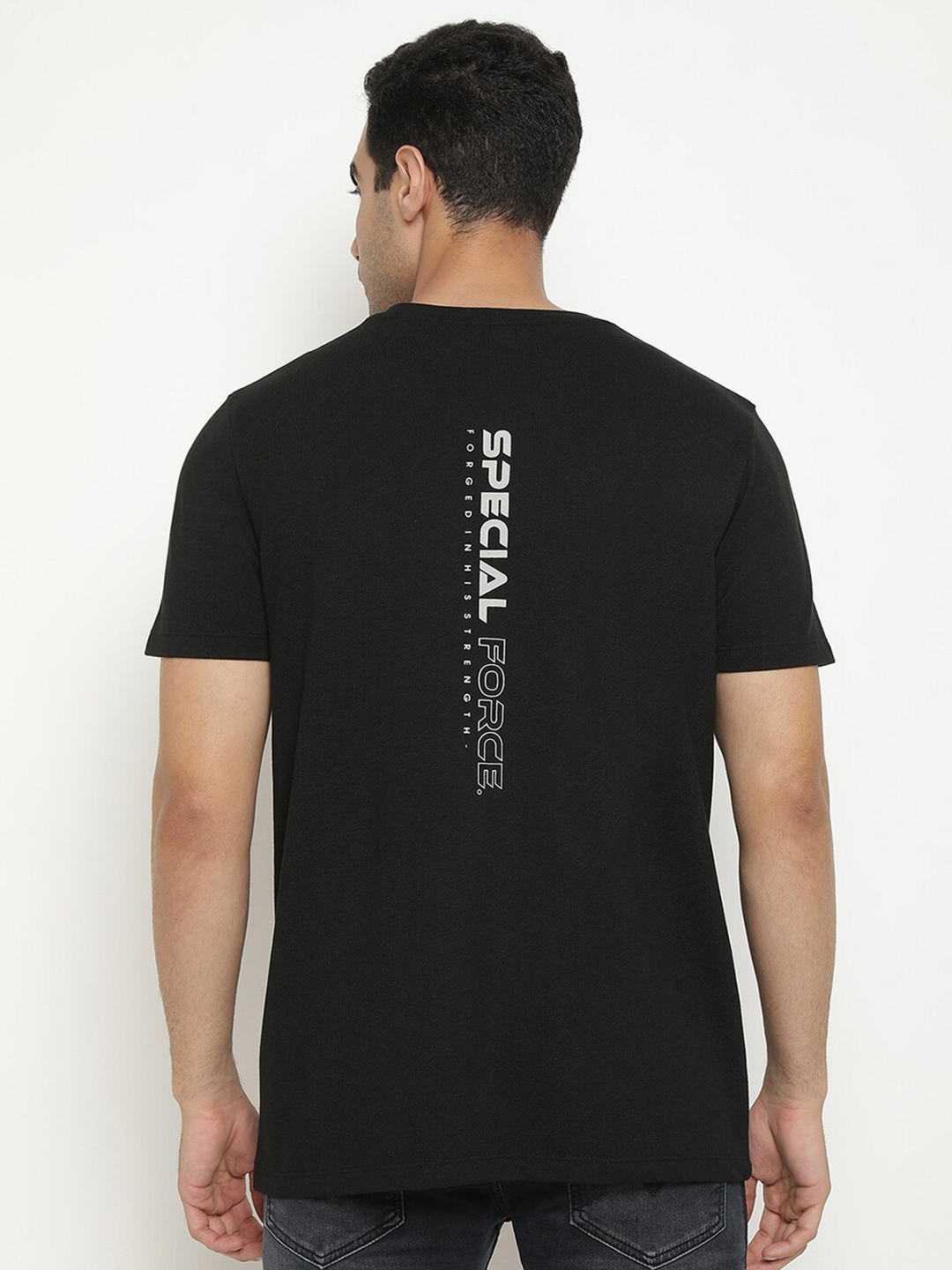 

Octave Camouflage And Typography Printed Cotton T-shirt, Black