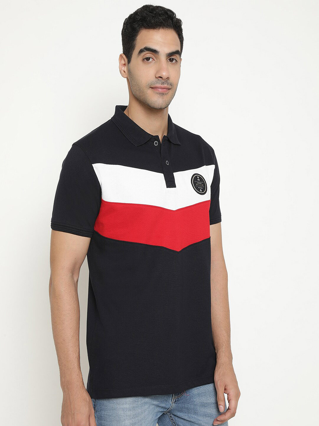 

Octave Colourblocked Polo Collar Cotton Casual T-shirt, Navy blue