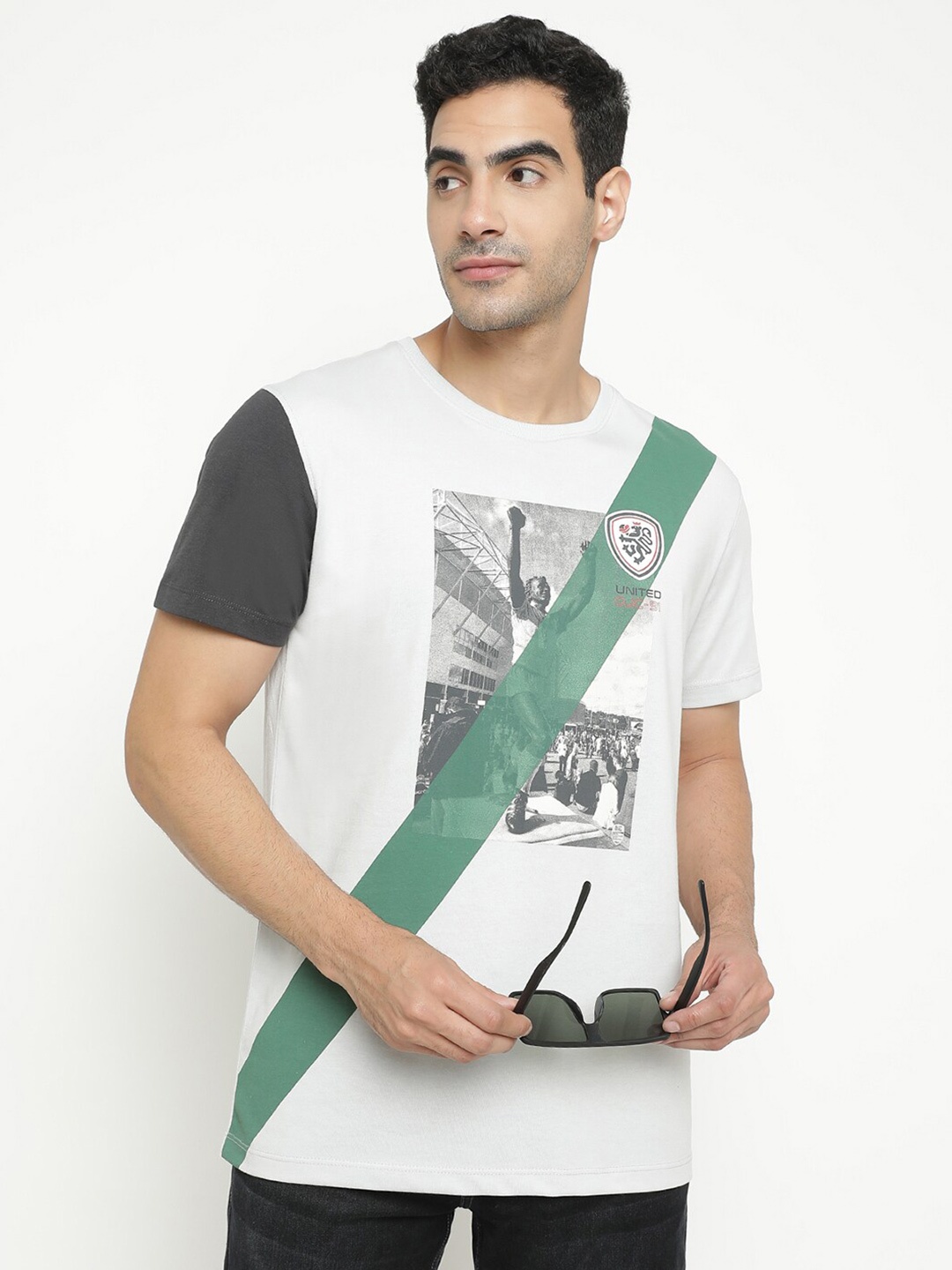 

Octave Graphic Printed Casual Cotton T-shirt, Grey