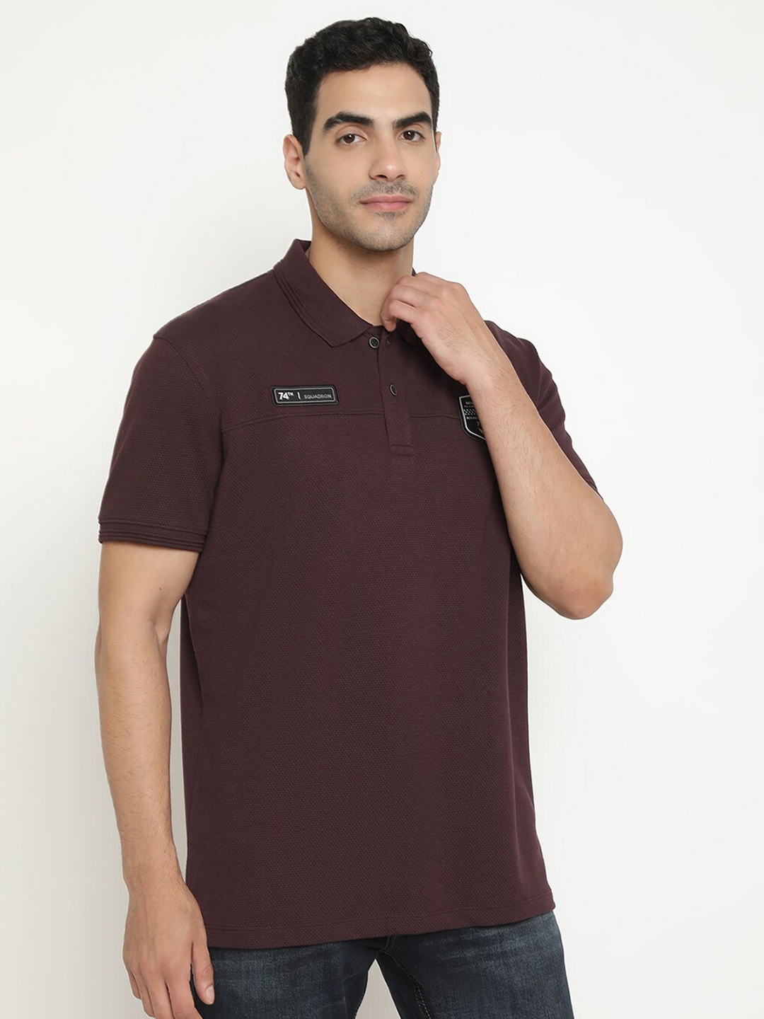 Octave Short Sleeves Polo Collar Cotton T-shirt, Brown