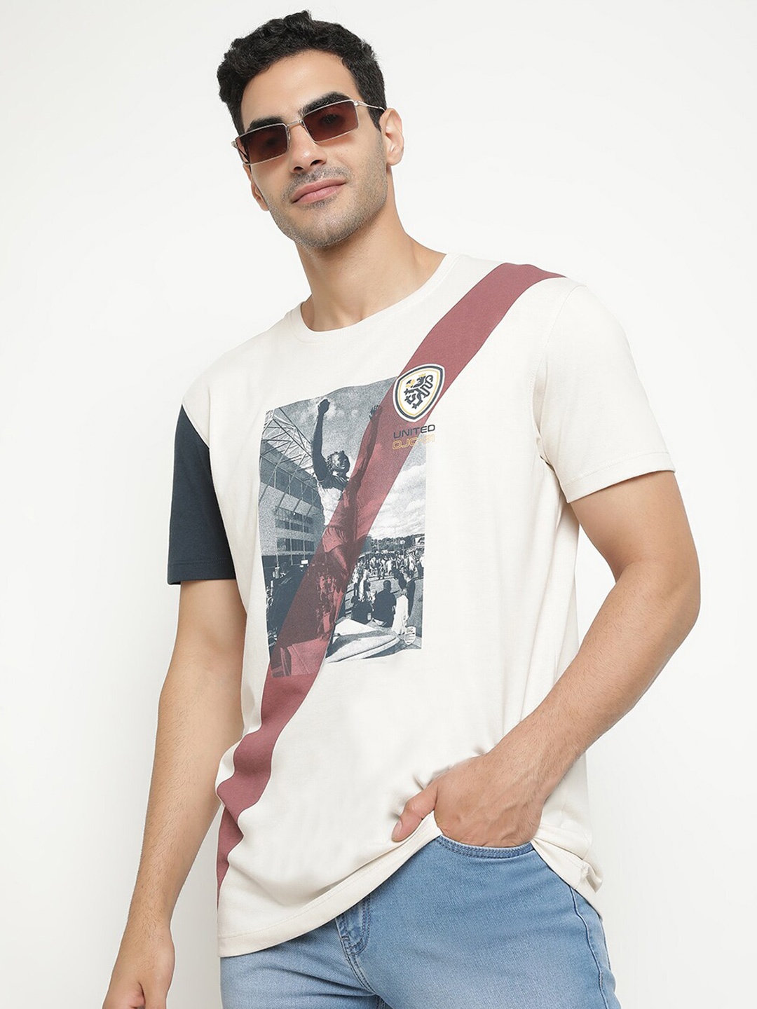 

Octave People & places Printed Round Neck Cotton T-shirt, Cream