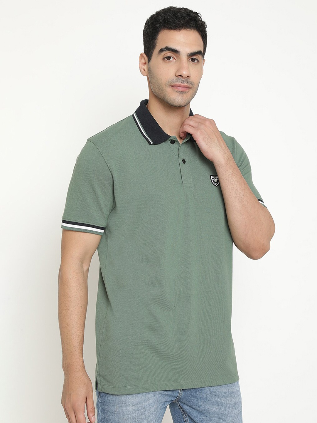 Octave Polo Collar Short Sleeves Cotton T-shirt, Olive