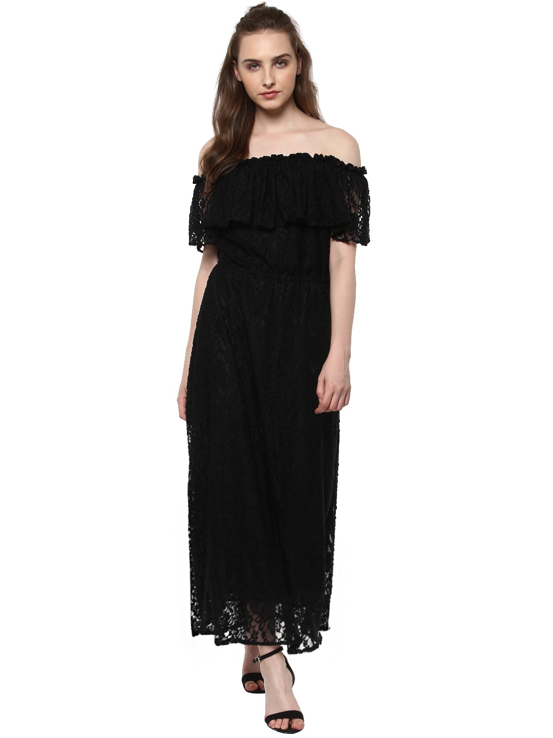 

StyleStone Women Black Self Design Maxi Dress