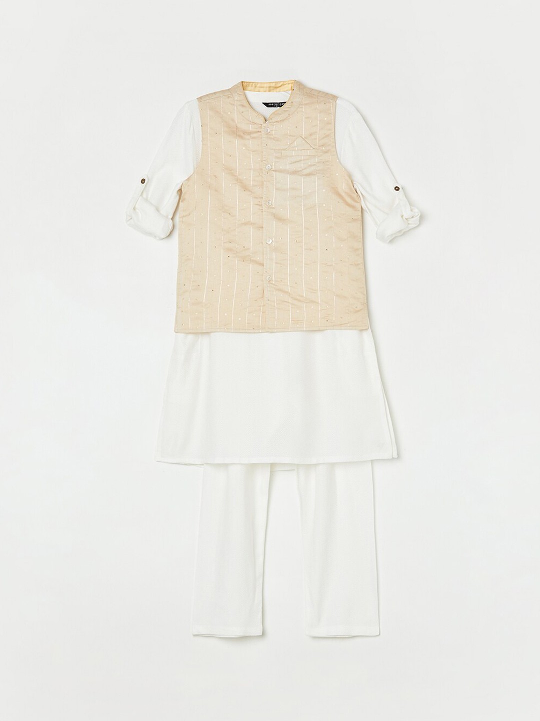 

Melange by Lifestyle Boys Mandarin Collar Kurta With Pyjamas & Nehru Jacket, Off white