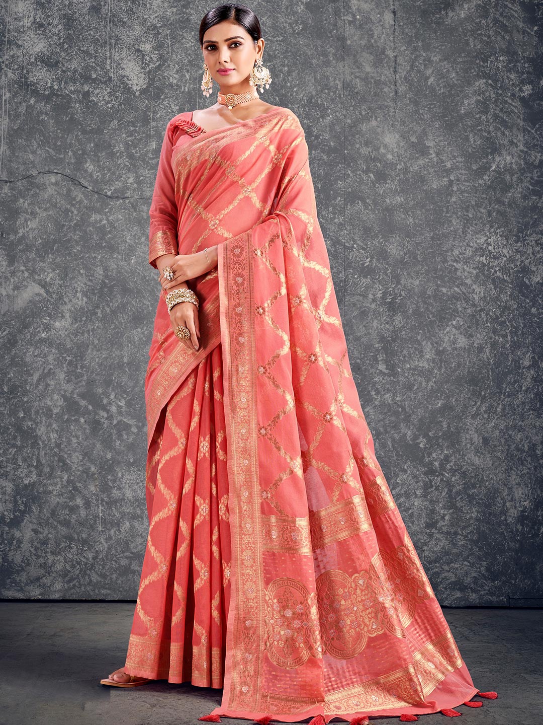 

KARAGIRI Floral Woven Design Cotton Saree, Pink