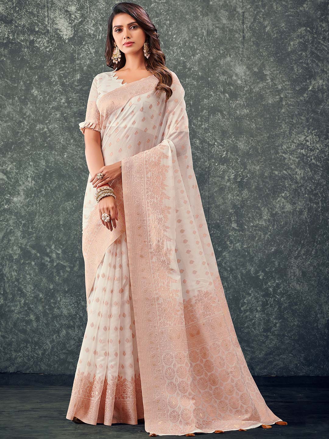 

KARAGIRI Floral Woven Design Zari Cotton Saree, Pink