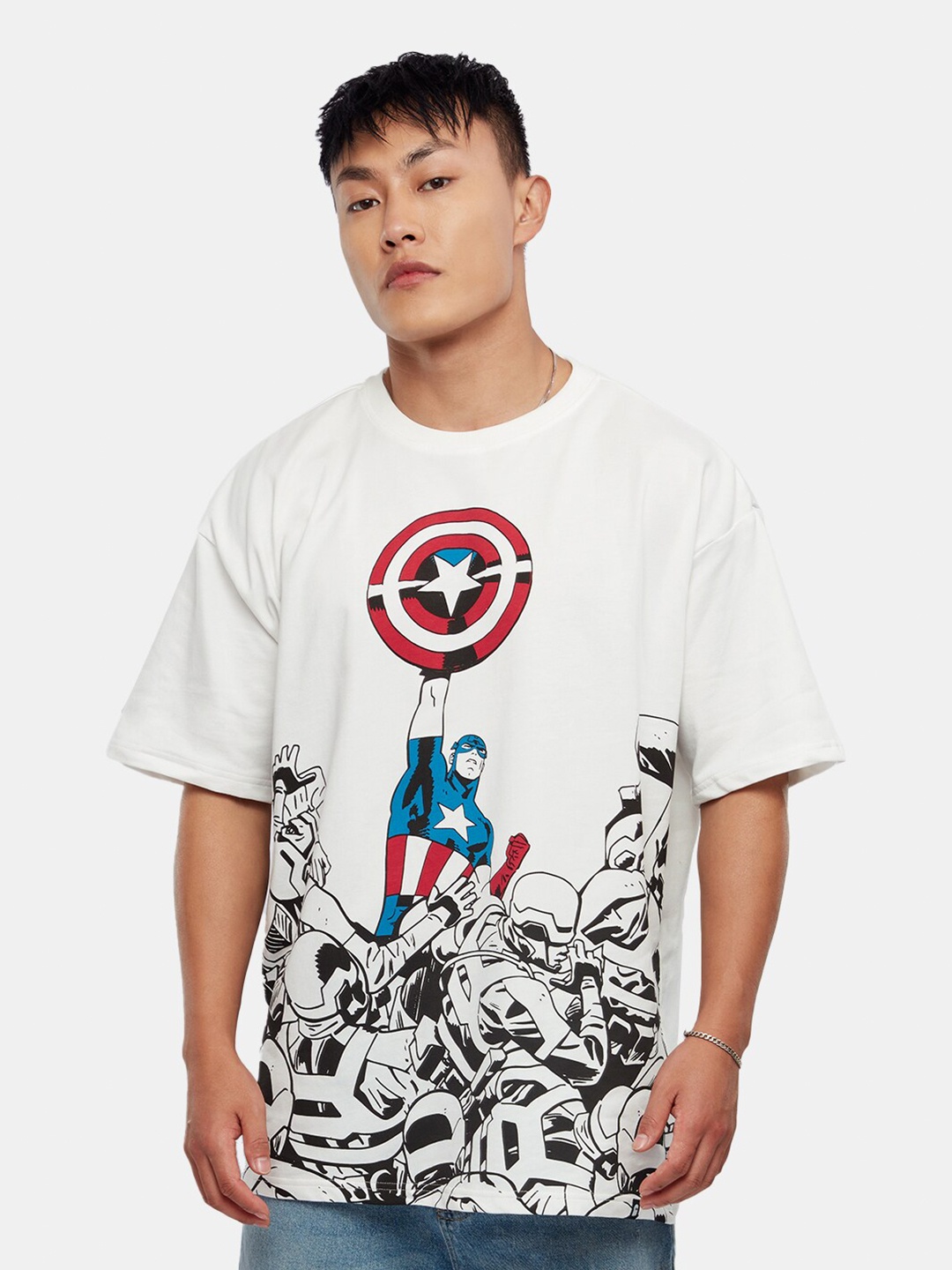 

The Souled Store White Captain Marvel Graphic Printed Oversize Pure Cotton T-shirt