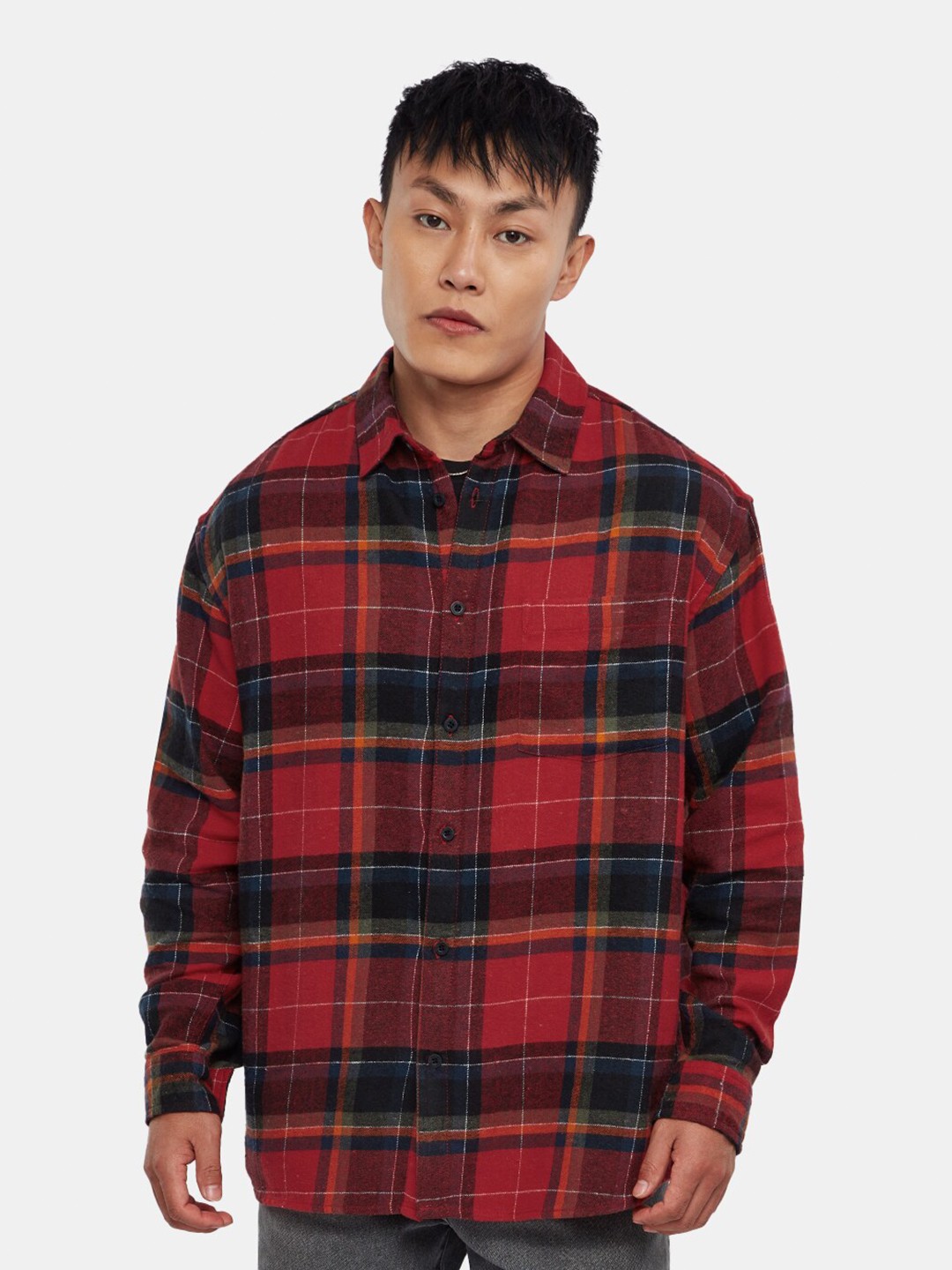 

The Souled Store Red & Black Tartan Checked Relaxed Fit Pure Cotton Casual Shirt