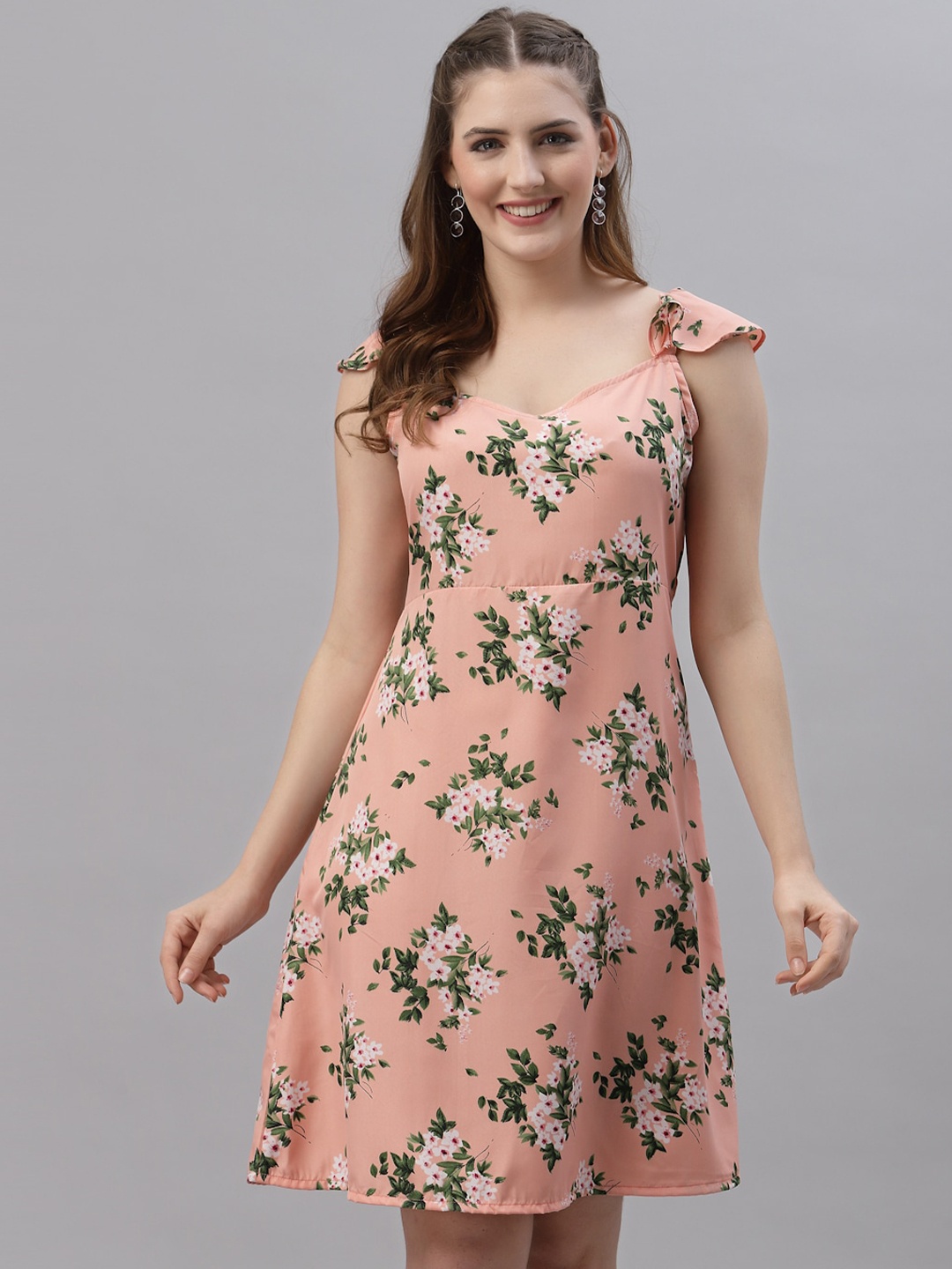 

Oomph! Floral Print Ruffled Crepe A-Line Dress, Orange
