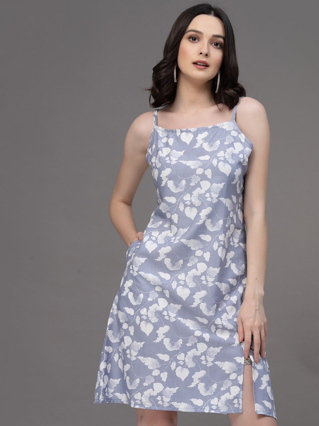 

Oomph! Printed Crepe A-Line Dress, Blue