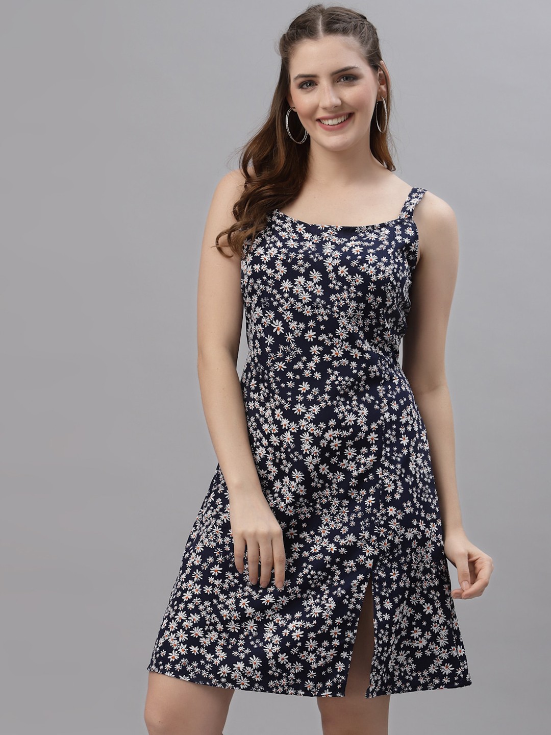 

Oomph! Floral Printed Crepe Fit & Flare Dress, Blue