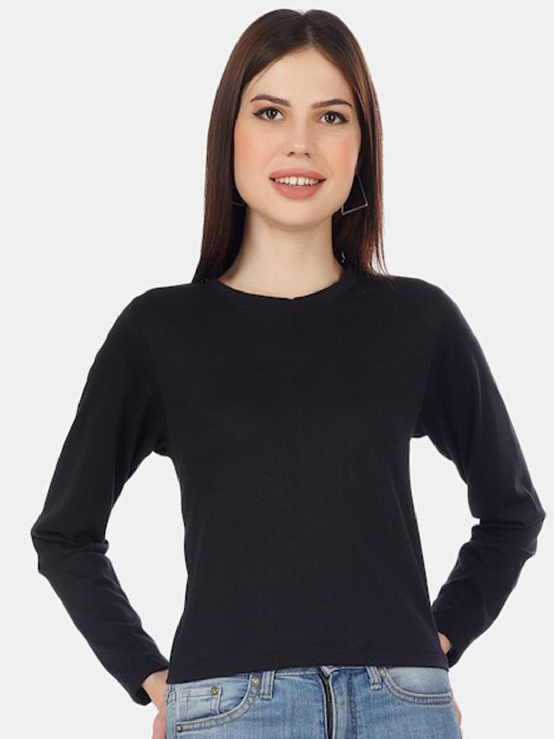 

HILL STREET Round Neck Pure Cotton Top, Black