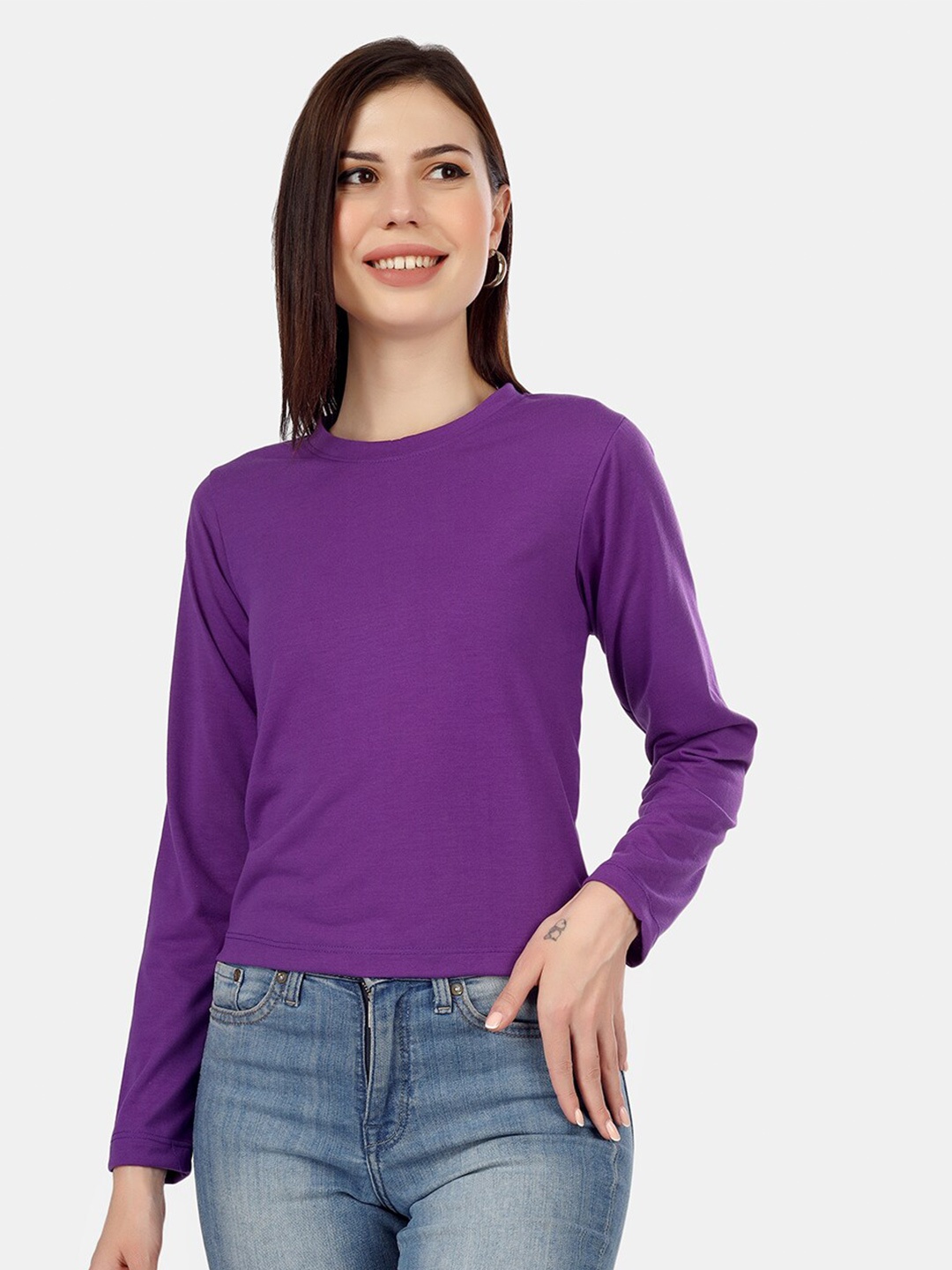 

HILL STREET Round Neck Pure Cotton Top, Purple
