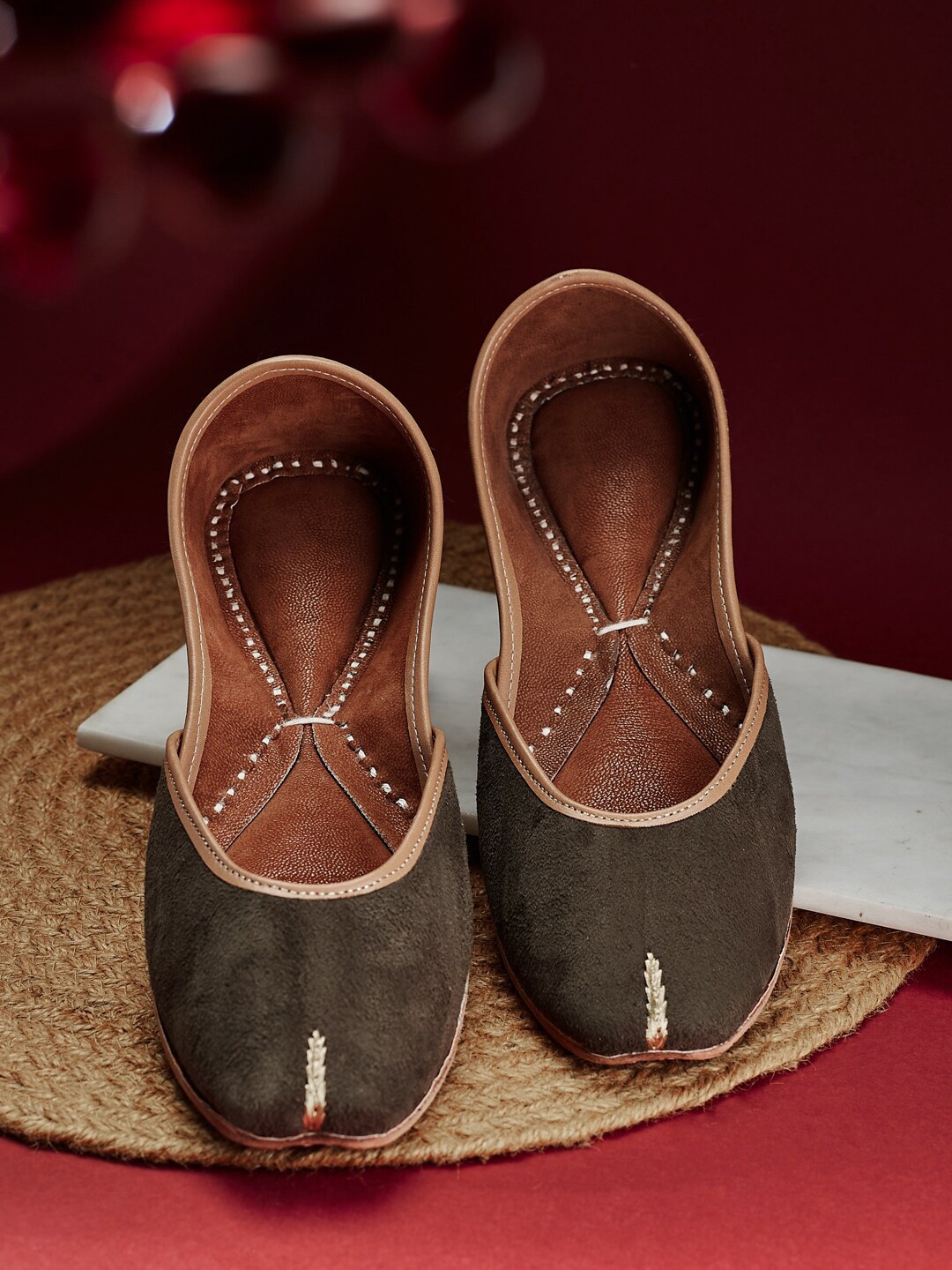 

Fabindia Women Leather Ethnic Mojaris, Olive