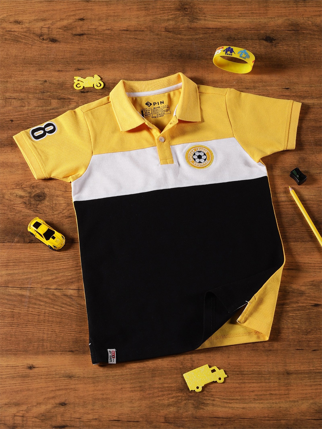 

3PIN Boys Colourblocked Polo Collar Cotton T-shirt, Yellow