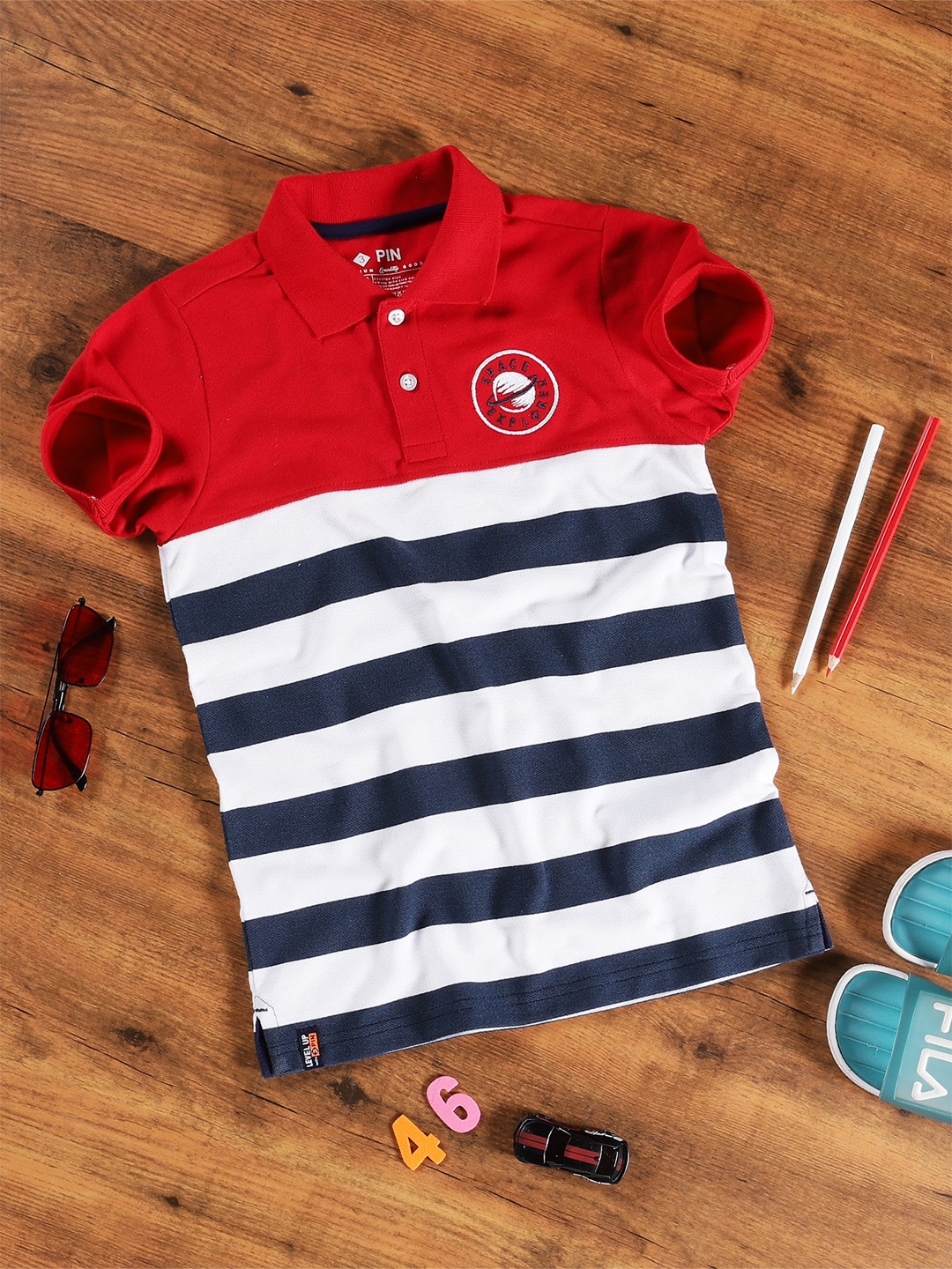 

3PIN Boys Striped Polo Collar Short Sleeves Cotton T-shirt, Red