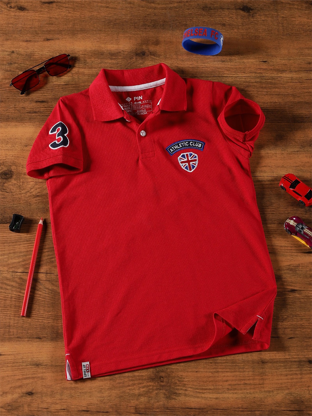 

3PIN Boys Polo Collar Cotton T-shirt, Red