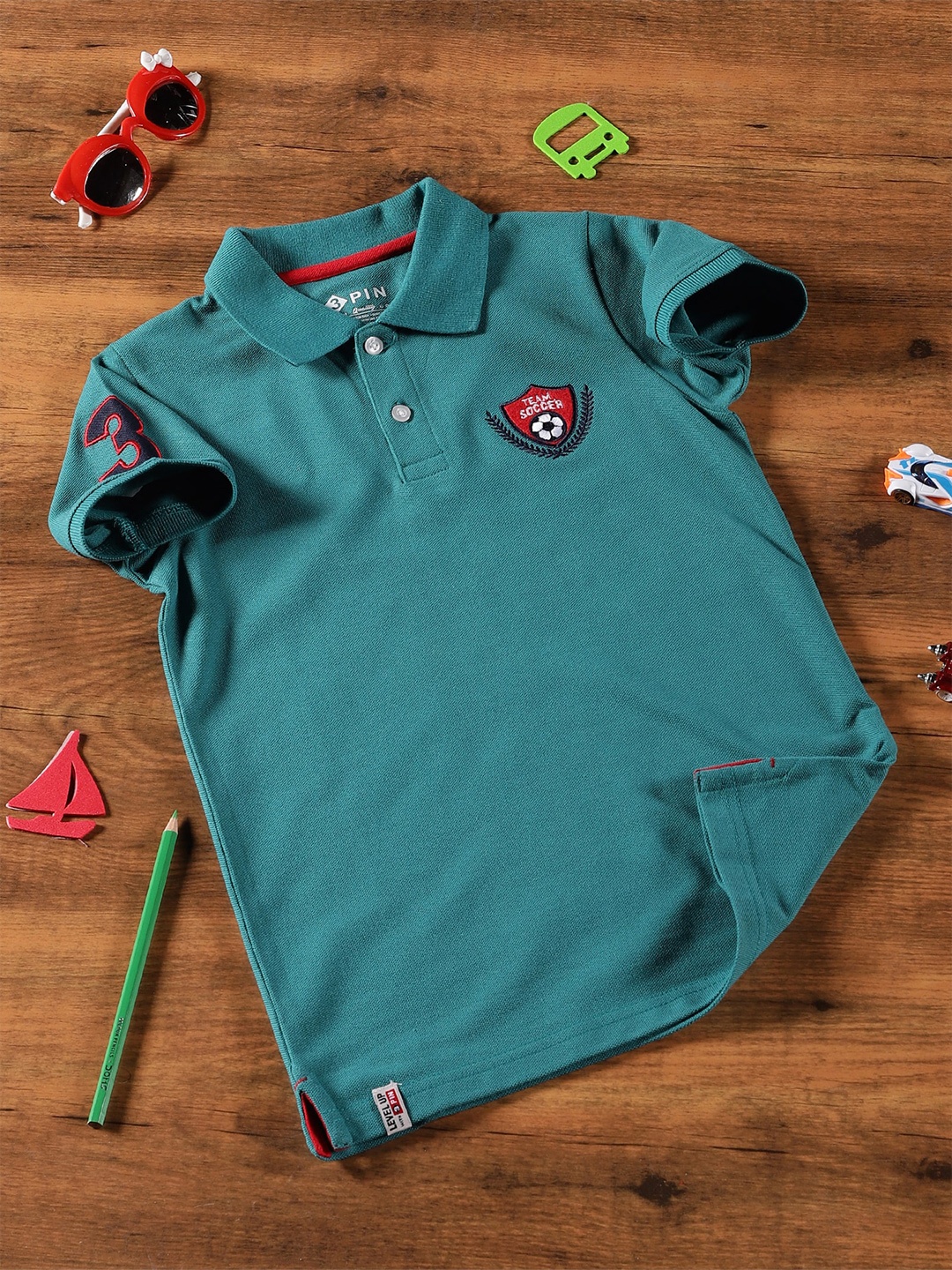 

3PIN Boys Polo Collar Cotton T-shirt, Green