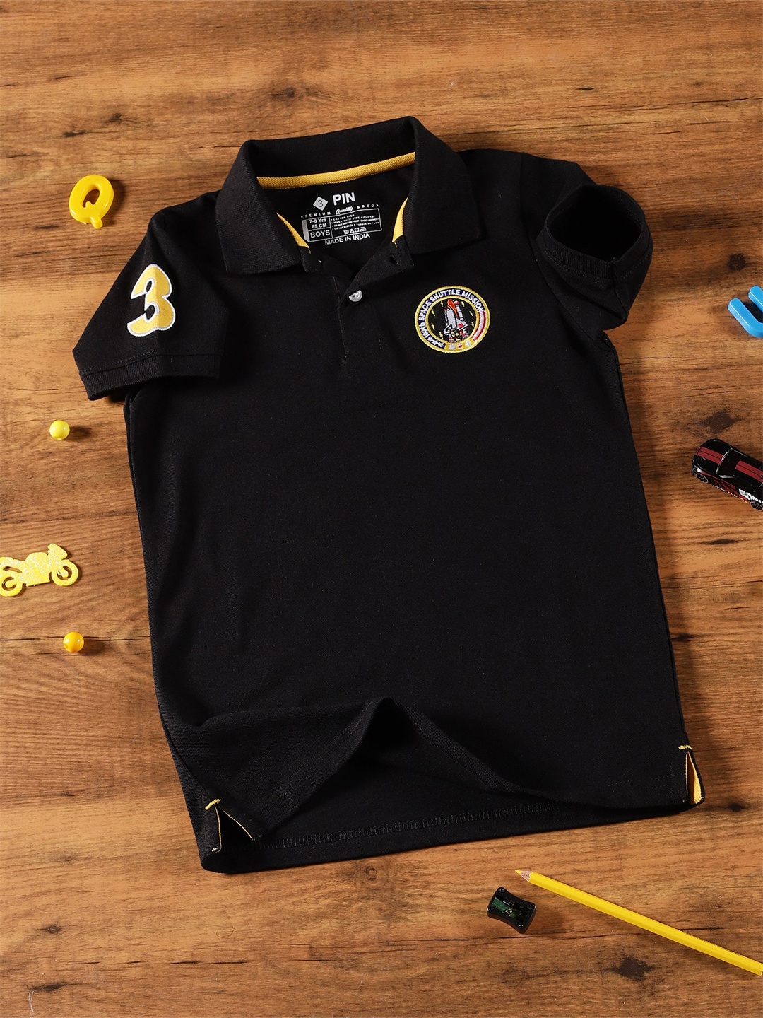 

3PIN Boys Polo Collar Cotton T-shirt, Black