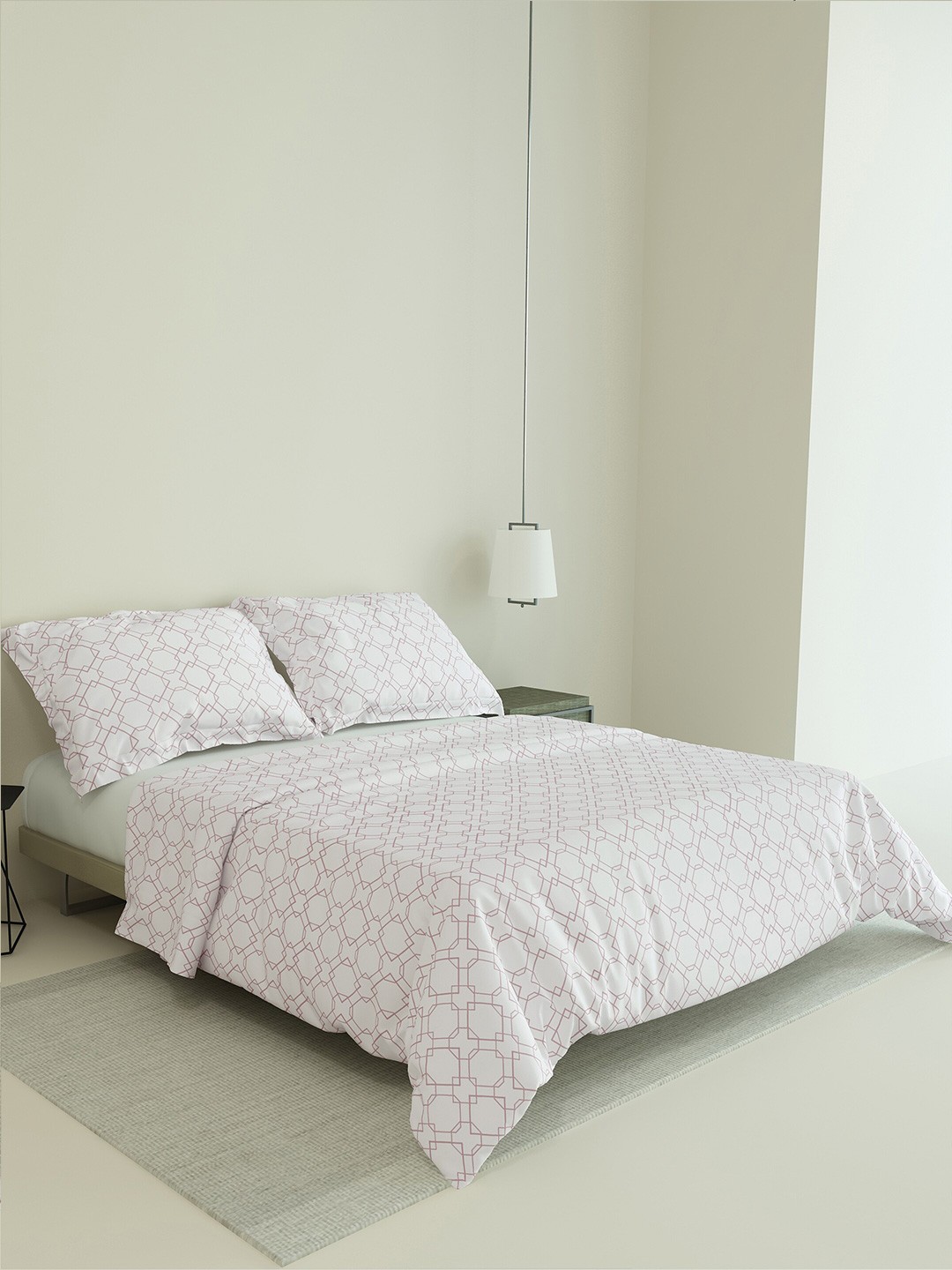 

LABHAM Easy Living White & Pink Printed 180 TC Cotton King Bedsheet & 2 Pillow Covers