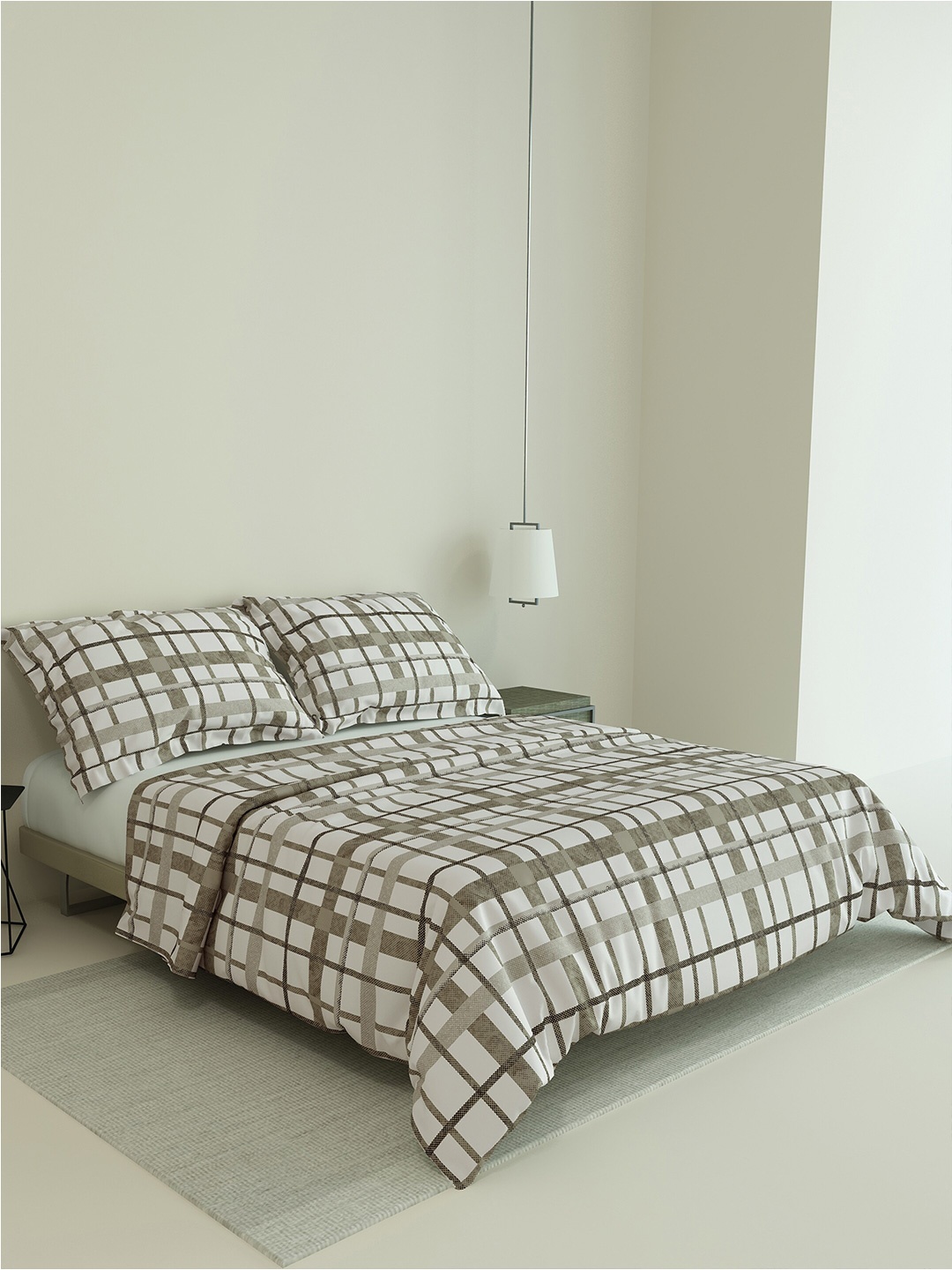 

LABHAM Easy Living White & Grey Printed 180 TC Cotton King Bedsheet & 2 Pillow Covers