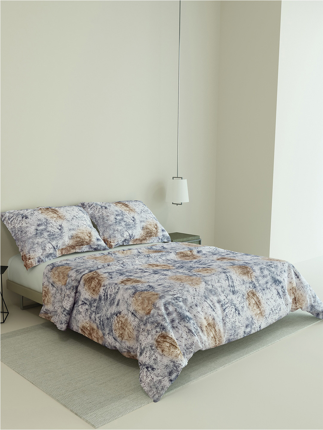 

LABHAM Easy Living Blue & Brown Printed 180 TC Cotton King Bedsheet & 2 Pillow Covers