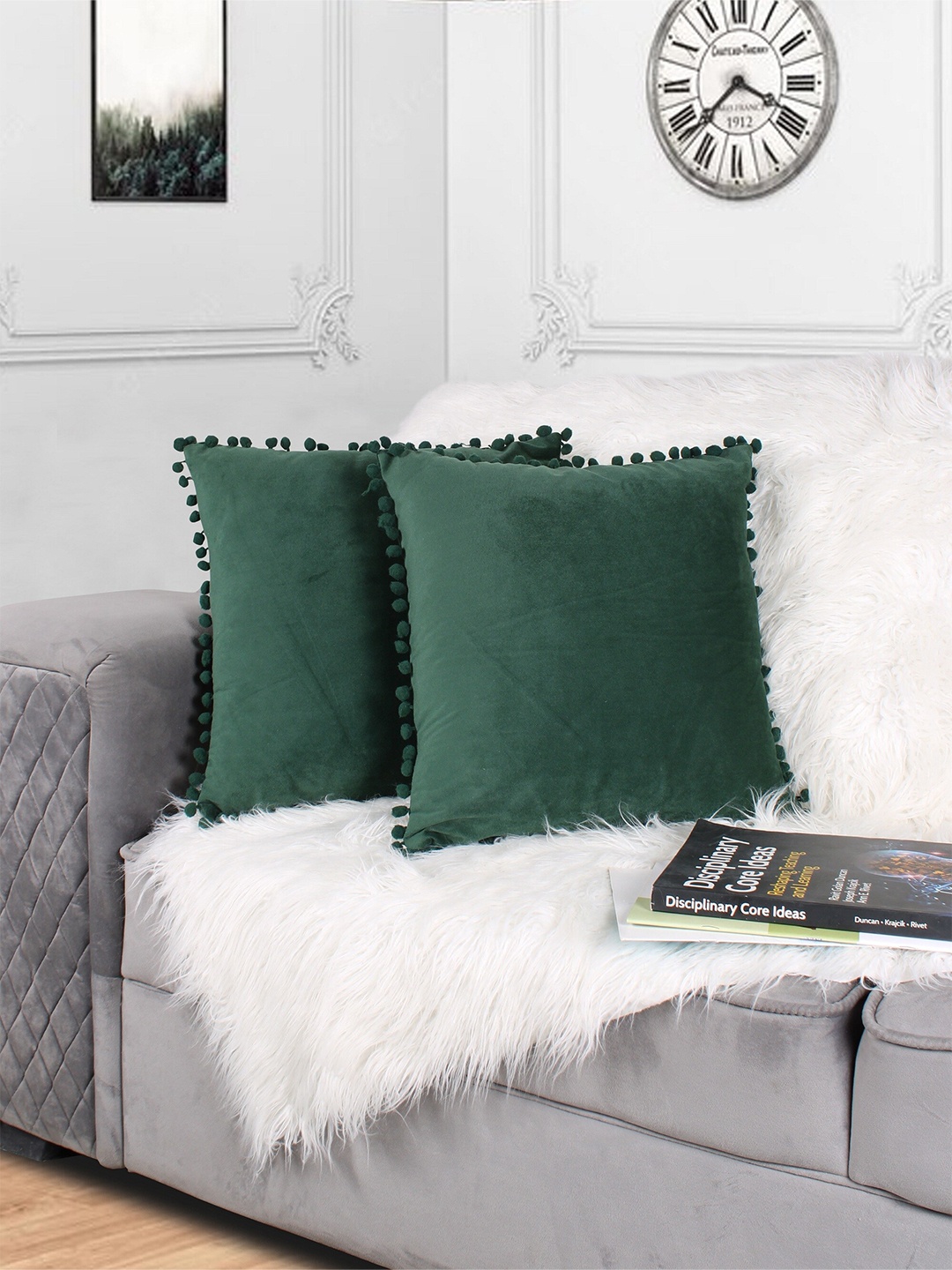 

STITCHNEST Green 2 Pieces Velvet Square Cushion Covers