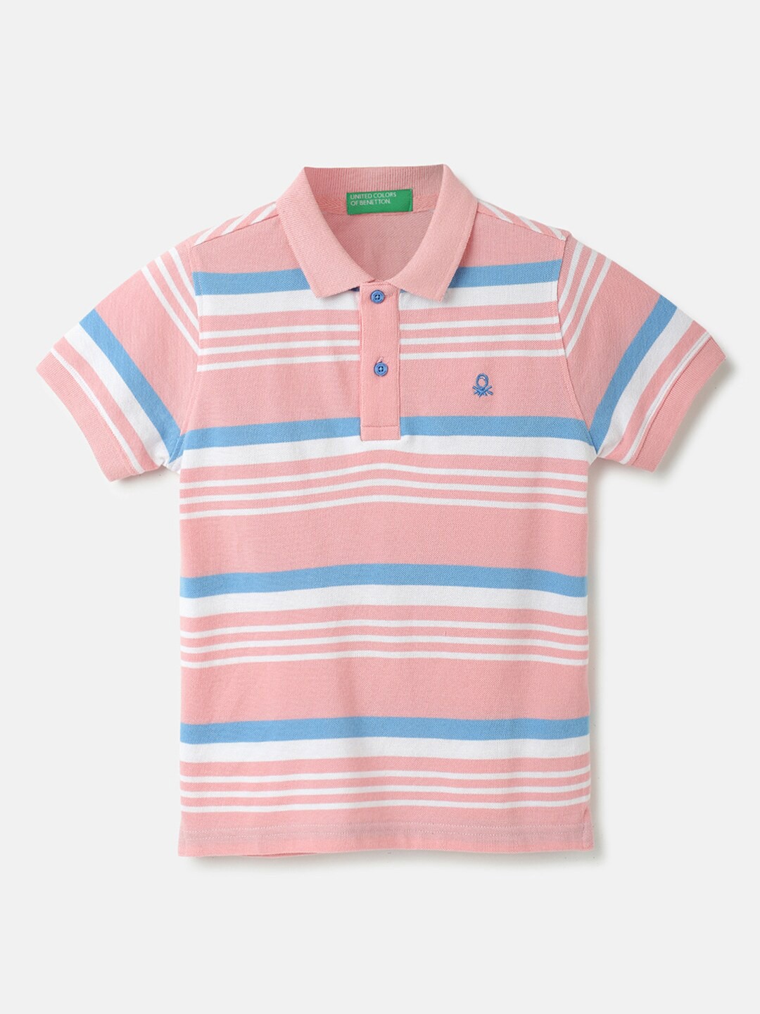 

United Colors of Benetton Boys Striped Polo Collar Short Sleeves Cotton T-shirt, Pink