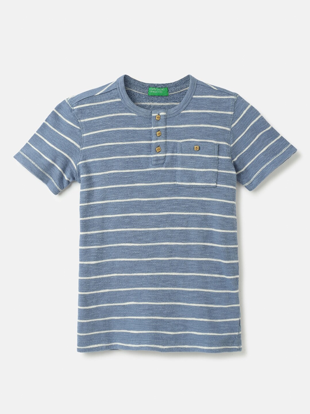 

United Colors of Benetton Boys Striped Henley Neck Cotton T-shirt, Blue