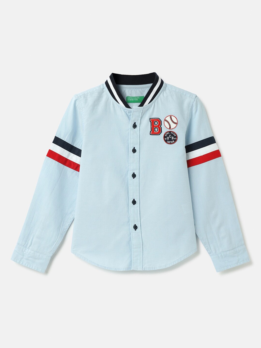 

United Colors of Benetton Boys Mandarin Collar Long Sleeves Cotton Casual Shirt, Blue