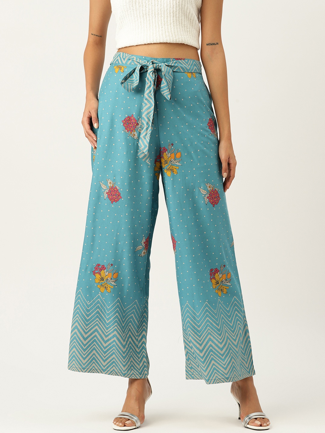 

ZIZO By Namrata Bajaj Polka Dot Relaxed Loose Fit Culottes, Turquoise blue