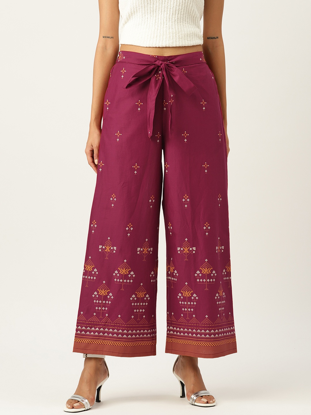 

ZIZO By Namrata Bajaj Printed Pure Cotton Culottes, Maroon