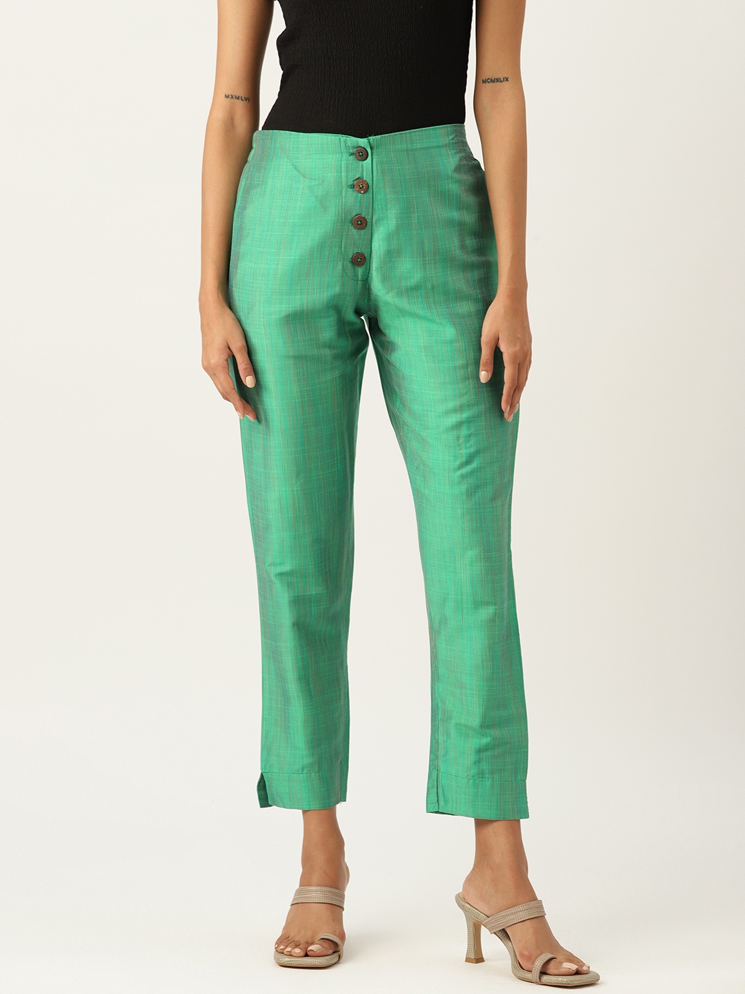 

ZIZO By Namrata Bajaj Relaxed Straight Leg Trousers, Green